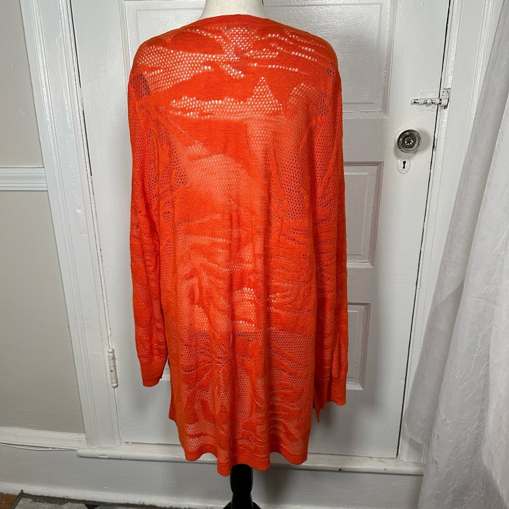Chico's Orange Pointelle Palms Cardigan Sweater Open Knit Boho Casual XL NWOT - Picture 16 of 17